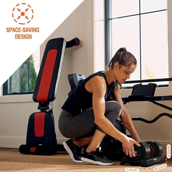 SKOK 25/55 lbs Pair Adjustable Dumbbells Set, Adjustable Weights Dumbbells Set for Men and Women with Anti-Slip Fast Adjust Weight by Turning Handle,Black Dumbbell with Tray