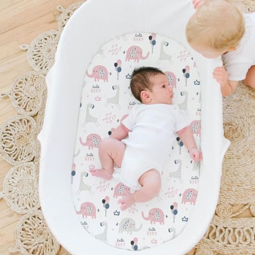 Image of Stretch Fitted Bassinet Sheet Set BROLEX 2 Pack Cradle Sheets for Bassinet Pad /Mattress,Unisex Boys Girls,Ultra Soft,Elephant Rabbit