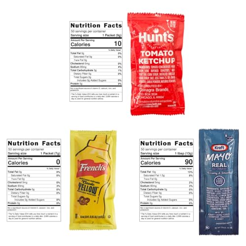 Chronos Condiment 150 bundle pack - 50 Single Serve Pouches of Each: Ketchup, Mustard, and Mayo - 150 Pack, Great for Picnics, Boxed Lunch, BBQ, Travel, and Parties