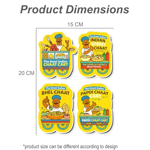 Image of Regalo Casila Indian Street Food Fridge Magnet 4 Pc Set Chaat Cart Bhel Papdi Indian Street Chaat Tourism Souvenir Decorative Refrigerator Magnets Food Lover Gift Collectible India