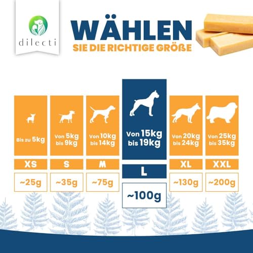 Dilecti Natürliche Käse Kauknochen für Hunde - Sehr Schmackhafte, Harte und Haltbare Natürliche Kauknochen Werden Ihren Hund für Eine Weile Beschäftigen. (Größe L, 5er-Pack)