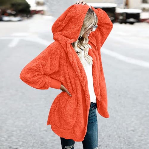 TANGNADE Sherpa Jacket Women with Hood Fleece Fuzzy Hooded Casual Coats Winter Cardigan Open Front Coat Outwear3