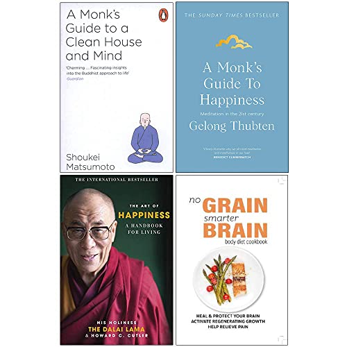 Image of A Monks Guide to a Clean House and Mind, A Monks Guide to Happiness, The Art of Happiness, No Grain Smarter Brain Body Diet Cookbook 4 Books Collection Set