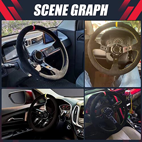 Somusen Universal Racing Steering Wheel Suede Deep Dish 14”/350Mm 6 Bolts With Horn Button Include Cable,Wrench (Yellow) #TOP6