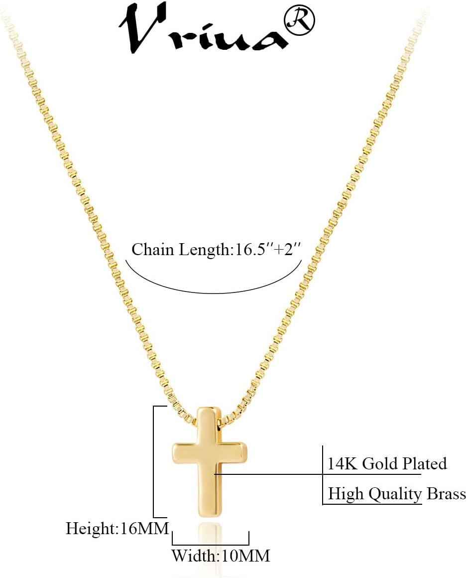 VRIUA Cross Necklace for Women 14K Gold Plated Dainty Gold Cross Necklace Simple Small Cross Necklace Box Chain Cross Pendant Necklace Everyday for Women - Image 4