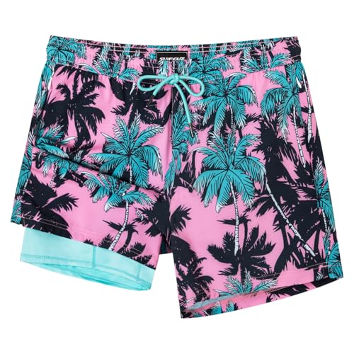 SURF CUZ Mens Swim Trunks with Compression Liner Swimming Trunks 5 Inch Bathing Suit Quick Dry Swim Shorts