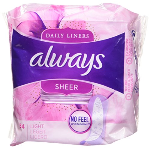 Always Sheer Unscented Wrapped Light Daily Liners, 54 Count