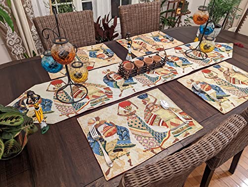 Dada Bedding Rustic Tapestry Table Runner - Dancing Women Festive Celebrate Kwanzaa African Ethnic Culture - Farmhouse Cotton Linen Woven Kitchen Dining Mats - 13" X 90" #TOP4