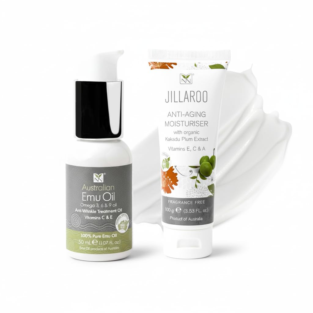 Y Not Natural Jillaroo Natural Moisturizer & Australian Emu Oil Brightening Serum - for Face & Body to Reduce Visible Signs of Aging, and Dry Skin - Antioxidant w/Vitamin A, Omega 3 6 9 & Essential Oils