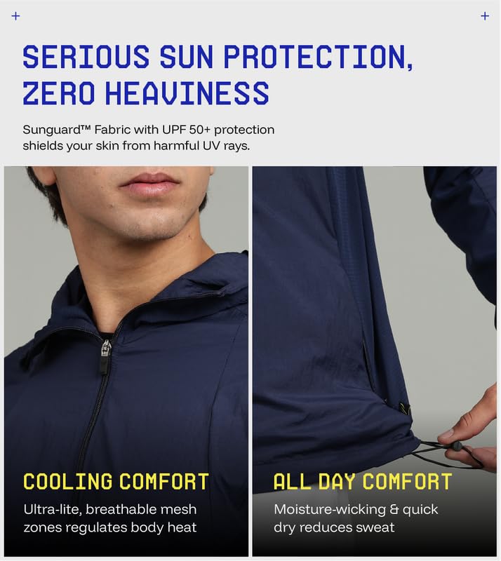 Image of BLUE TYGA Air Pro Sunscreen Jacket | UV Protection Hooded Jacket | 40 GSM Nylon, Breathable Mesh, Quick-Dry Summer Wear