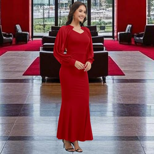 Image of Women's Elegant Formal Mermaid Maxi Dress Off Shoulder Long Sleeve Wedding Split Evening Gown Prom Cocktail Party Dresses