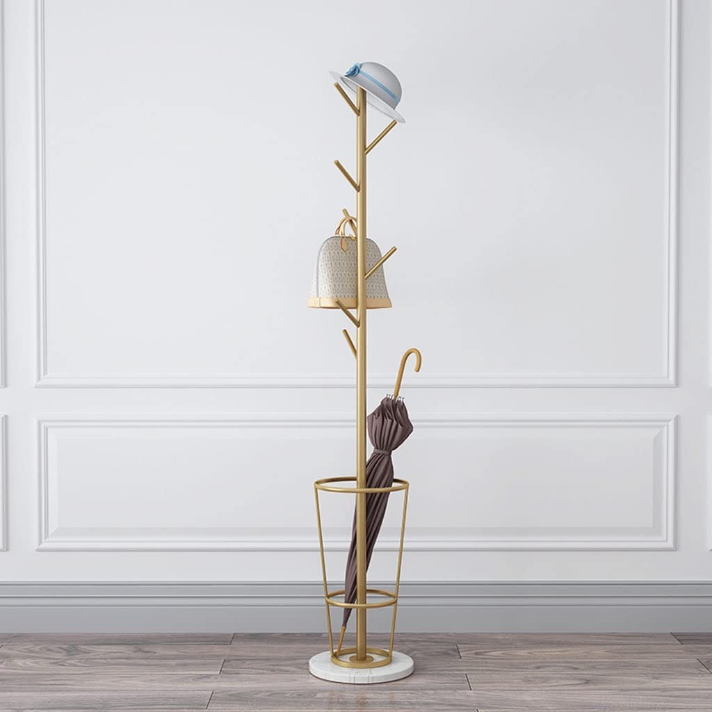 HYLYGFH Stylish Umbrella Stand & Coat Rack with 7 Hooks, Free-Standing Hat Hanger for Entryway, Hall Tree nizer, Marble Base, Perfect for Home or Office Decor