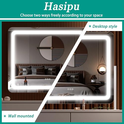 Hasipu Vanity Mirror with Lights, LED Make up Mirror, Light up Mirror with 10X Magnification and Brightness Adjustment, 3 Color Dimmable, Smart Touch & 360° Rotation