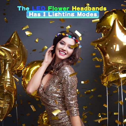 Cotiny 26 Peças de Coroa de Flores de Led, Faixa de Cabeça Iluminada, Guirlanda, Enfeite de Cabeça d