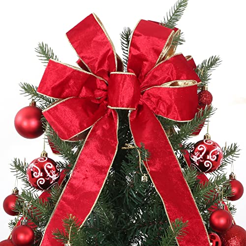 Colovis Christmas Tree Topper Bow, 10ft Long Streamers Tree Topper Bow Red, Velvet Ribbon Bows Toppers for Xmas Holiday Party Home Decor (Red) by Colovis - Image 3