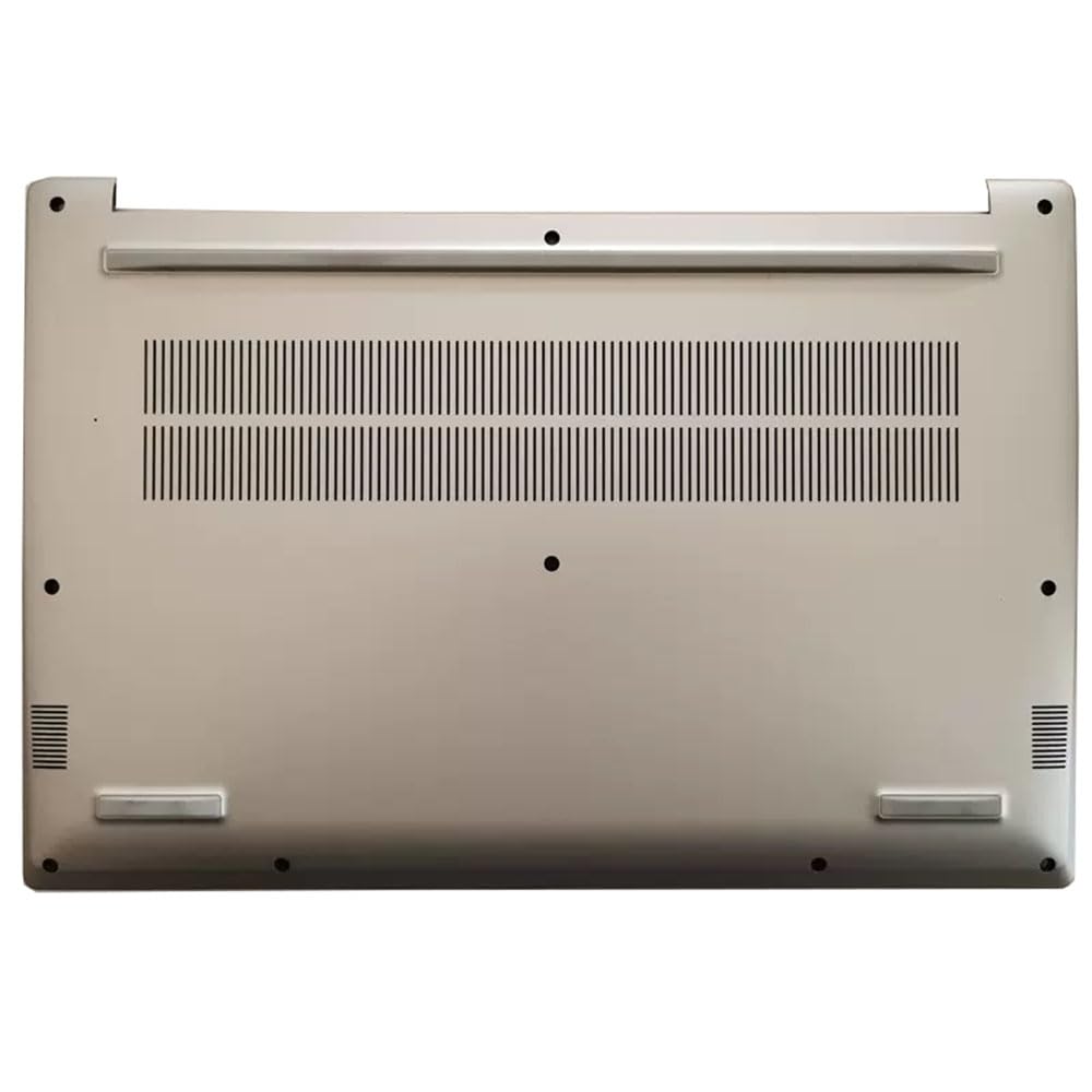 Silver laptop bottom case with screw holes and vents