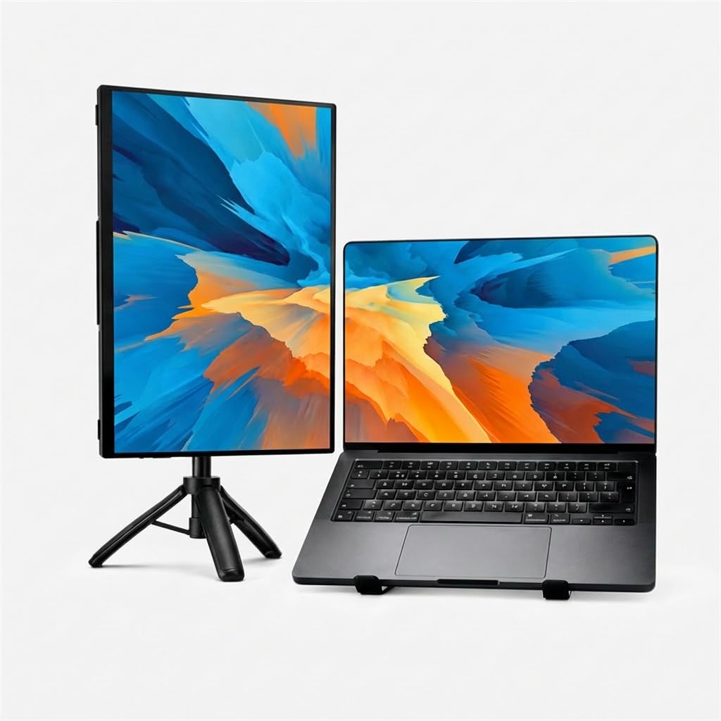Supporto portatile da viaggio, treppiede magnetico in metallo regolabile in altezza per monitor portatile da 15,6 pollici, supporto verticale pieghevole per monitor e tablet/smartphone da