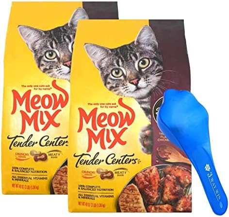 Tender Centers Cat Food Bundle | Includes 2 Bags of Meow Mix Tender Centers Dry Cat Food Chicken & Tuna Flavors (3 LB) | Plus Paw Food Scoop!