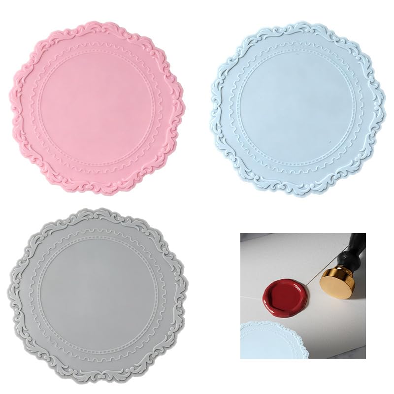 3 Colors Wax Seal Silicone Pad Set (Blue Pink Gray), Wax Stamp Mat for Card Invitation Handmade Crafts