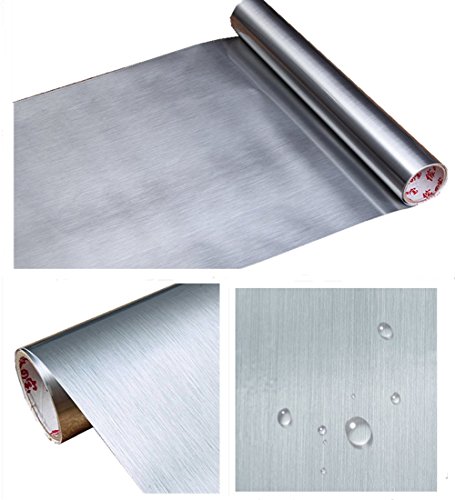 Teemall Self Adhesive Metal Look Film Vinyl Waterproof Anti Greasy Counter Top Peel Stick Metallic Gloss Shelf Liner For Kitchen Cabinet 15.6Inch By 79Inch #TOP1