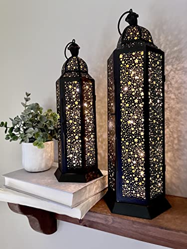 Lamplust Moroccan Lantern Decorative, 17 Inch Large Lantern For Home Decor, Black And Gold Moroccan Decor, Led Fairy Lights Included, Star Candle Lanterns Decorative Indoor #TOP5