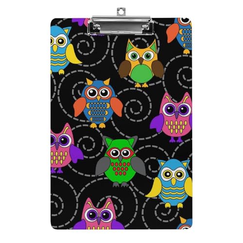 Porte-bloc A4 hibou coloré rigide avec pince métallique forte
