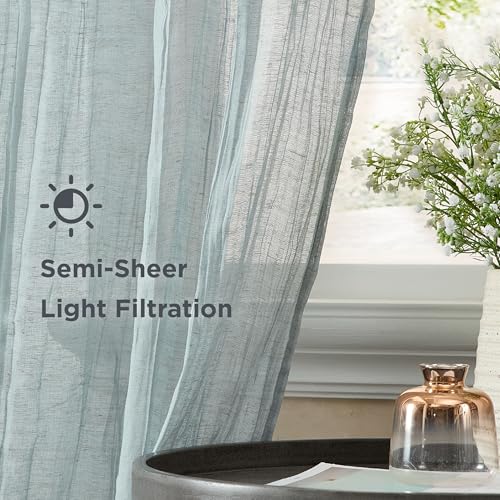 French Connection - Charter Crushed, Window Curtain, Set of 2 Panels, Semi Sheer, Modern Home Decor, Drapes for Living Room, Dining Room, Bedroom, Dorm, Measures 50x84 Pair, Aqua by French Connection - Image 3