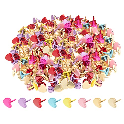 Xijuer 200PCS Metal Paper Brass, Mini Brads Multi Color Small Heart Metal Brad, Paper Fasteners Pastel Brads for Art Scrapbooking Crafting