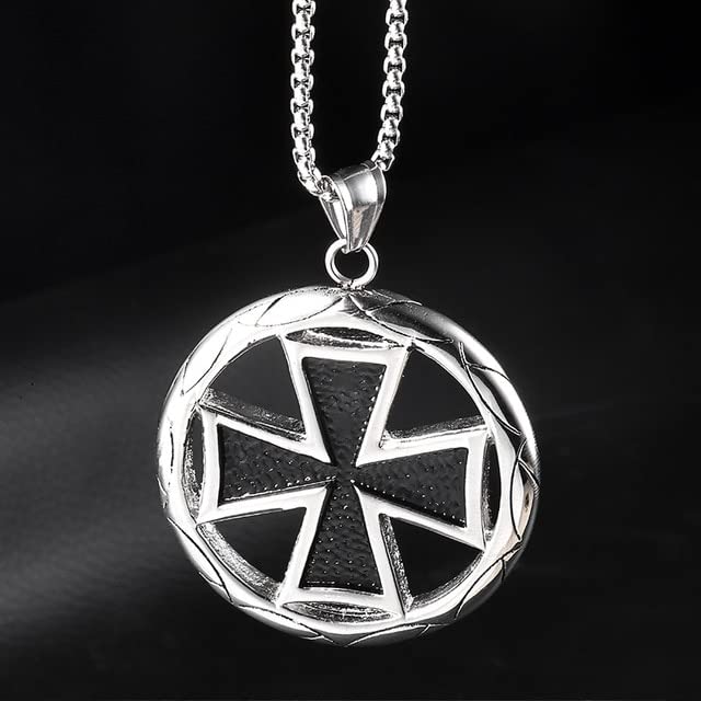 DYFUHO Faith Cross Knights Templar Necklace Round Pendant for Men Boy German Iron Cross Stainless Steel Military Necklaces Men