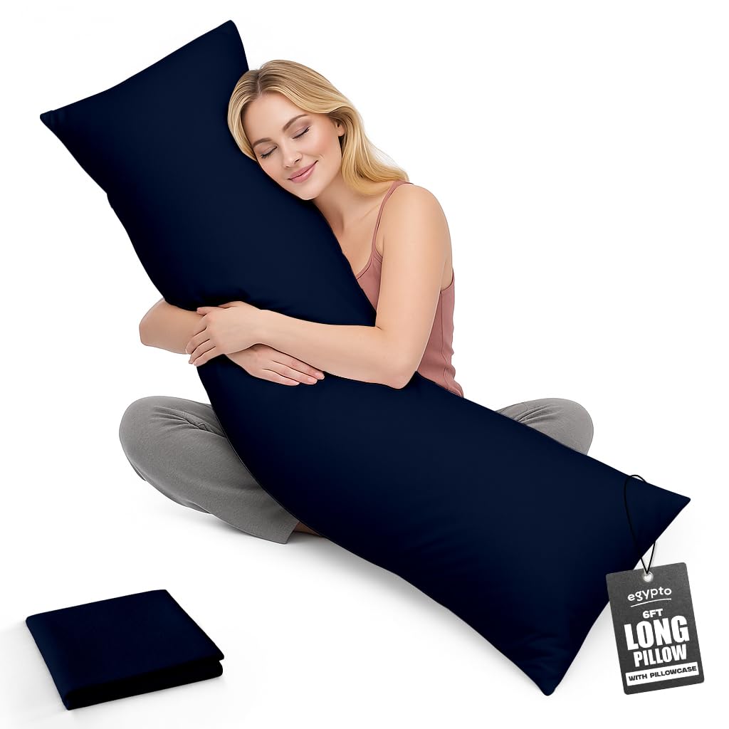 Egypto Women's Navy Living Orthopaedic 6Ft Bolster Pillow (19”X72”) – Hypoallergenic Long Pillow – Soft & Breathable Full Body Pillow For Back, Neck & Leg Support – Ideal Pregnancy Support With Long Pillow Case (Navy)