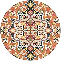 Moda Étnica Europea Estilo Mandala Flor Dormitorio Redondo Sala De Estar Cojines De Piso De Alfombra De Terciopelo De Cristal,No Deformados,Pies Muy Suaves Y Cómodos,Naranja,120CM