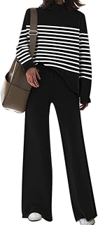 Viottiset Women's 2 Piece Outfits Sweater Set Wide Leg Pants Sweatsuit Loungewear