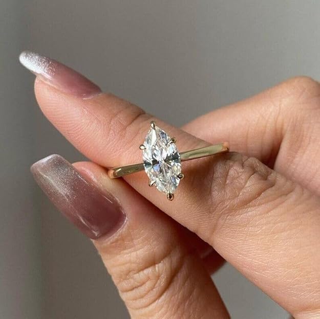 14k solid Gold 2.00 CT Marquise Cut Engagement Ring, Silver Solitaire Wedding Ring, Anniversary Rings, promise Rings - GJH0142