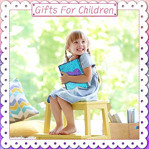 Image of Outus 4 Pcs Sequin Girls Journal Valentines Journal Gift with Color Gel Ink Pens Glitter Notebook Flip Writing Diary for Kids Girl Writing Drawing Travel Gifts(Blue Purple,Heart)