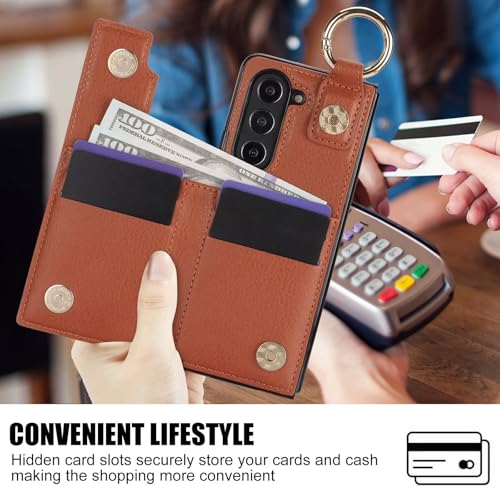Étui portefeuille Samsung Z Fold 5 marron avec bague support et étui pour S Pen - 3
