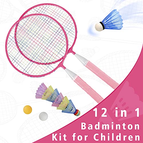 Ststech Badminton Rackets For Kids,Lightweight Badminton Racquet Game Set With Birdies,Tabel Tennis Balls And Carry Bag For Outdoor Indoor Sport (Pink-05,Set Of 2) #TOP4