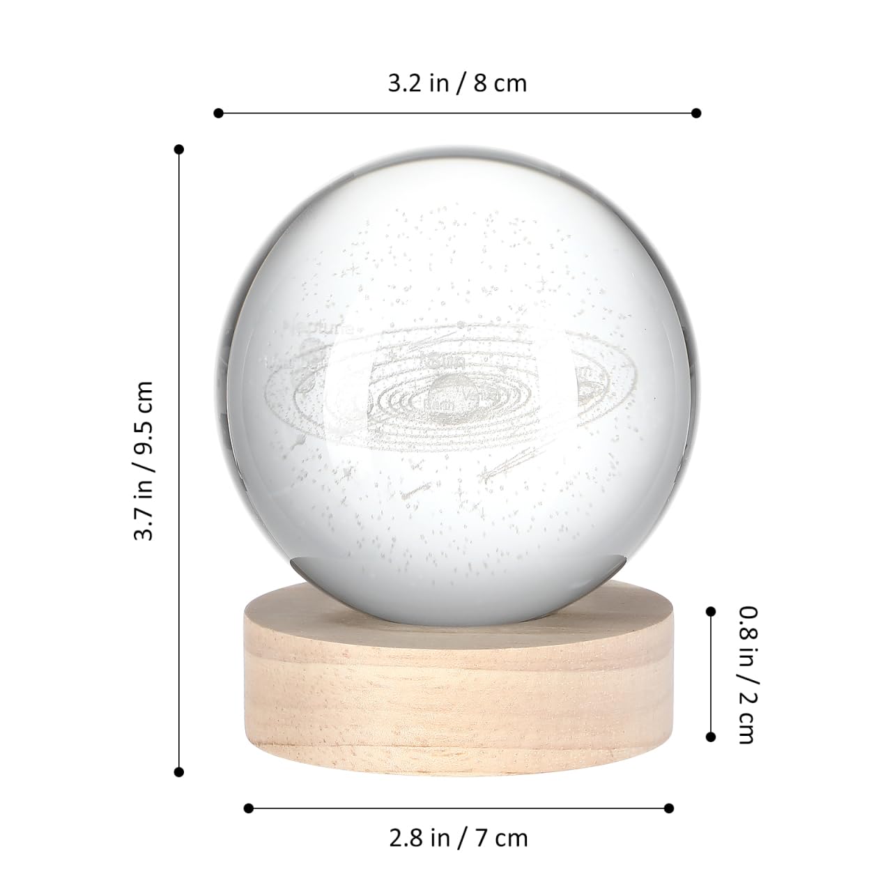 Hemobllo Solar System 3D Carved Crystal Ball Lamp with Wooden Base - Image 3