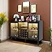Auromie Wine Bar Cabinet with Led Light, Home Coffee Cabinet with Wine and Glass Rack, Kitchen Buffet Sideboard with Storage Shelves, Freestanding Liquor Cabinet for Living Room, Dining Room (Black)