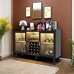 Wine Bar Cabinet with Led Light, Home Coffee Cabinet with Wine and Glass Rack, Kitchen Buffet Sideboard with Storage Shelves, Freestanding Liquor Cabinet for Living Room, Dining Room (Black) - Image 2