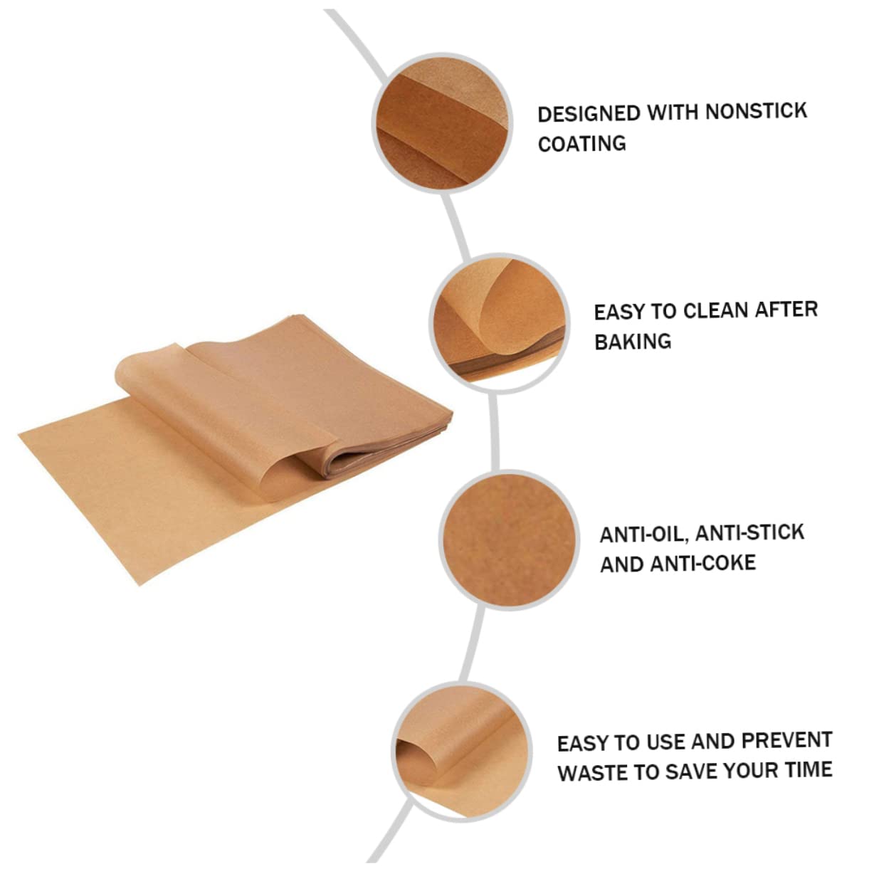 Backpapier 200 Stück Ölfest Pergamentpapier 30x40cm Lebensmittelecht Antihaft Backzubehör für Airfryer Heißluftfritteuse und Backofen