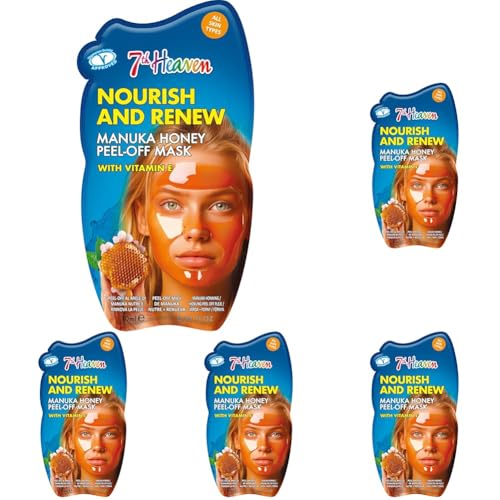 7th Heaven Manuka Honey Peel Off Face Mask with Vitamin E - Nourish and Renew - All Skin Types (Pack of 5)