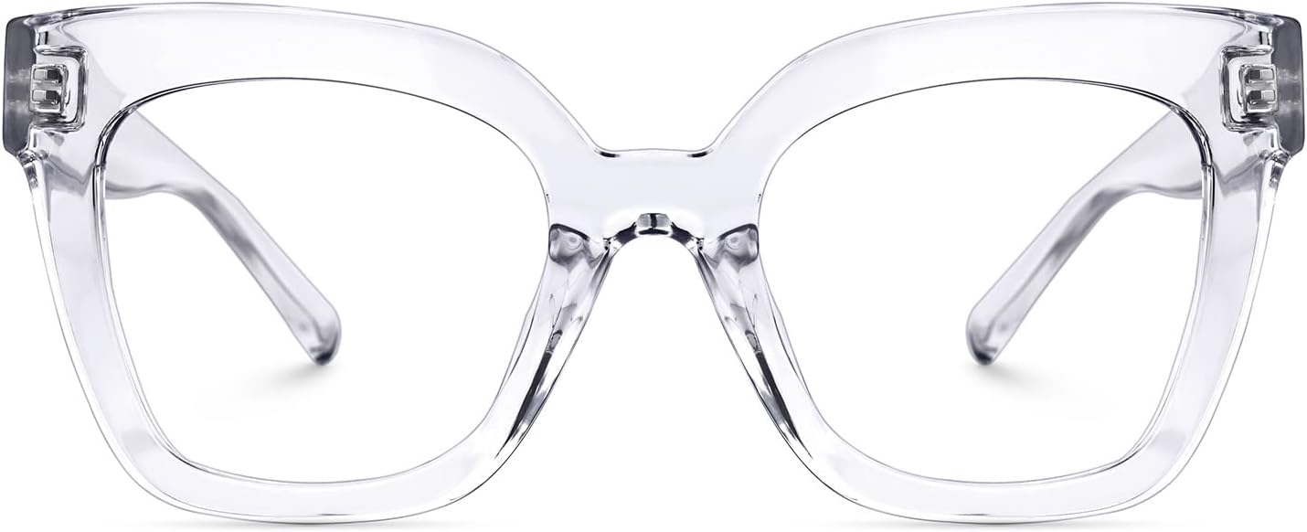 Zeelool Trendy Rectangle Blue Light Blocking Glasses for Women TR90 Eyewear Malcolm VFT0269 (VFT0269-08 Crystal, Non-prescription Clear Lens)