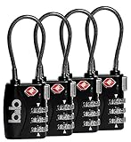 Small Combination Padlock - Travel TSA Lock - Cable Luggage Lock for Bag, Suitcase, Backpack 4 pack