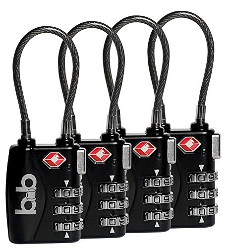 Small Combination Padlock - Travel TSA Lock - Cable Luggage Lock for Bag, Suitcase, Backpack (4Pack)