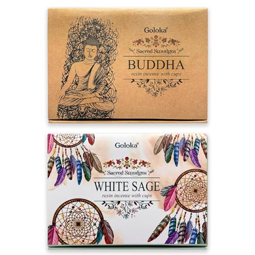 Copas de Carbón con 5 g de Resina de Incienso - Set Despertar Espiritual - Fragancias White Sage y Buddha - 2 Paquetes de 6 Unidades