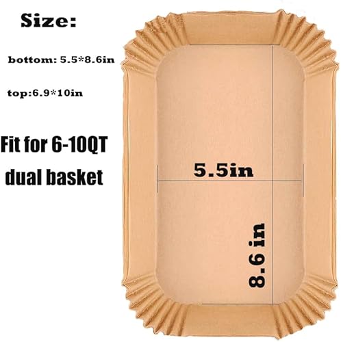 Miniatura 2 de 100 forros de papel pergamino para freidora de aire, rectangulares de 8.6 x 5.5 pulgadas, desechables para doble cesta de 6 a 10 cuartos de galón,