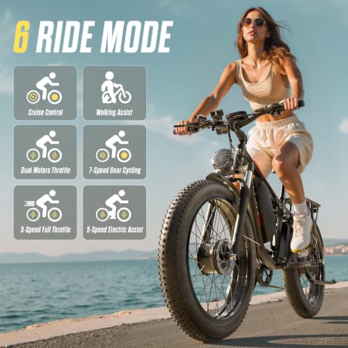 Image of 6000W 45MPH Dual Motor E-Bike Up to 100Mi 60V 24 inch Fat Tire PU364 | Type-c port, .Cruise control & 7-speed.Hydraulic brakes.phone holder & color display.For commuters.70-110mi .1200Wh battery