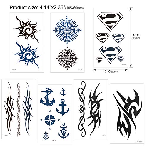 Konsait 30 Sheets Temporary Tattoos For Men Women Adult Fake Tattoo Body Art Stickers Waterproof Black Tiny Temporary Tattoo For Hand Neck Wrist Arm Shoulder Chest Back Legs, Dragon Anchor Lion Skull #TOP3