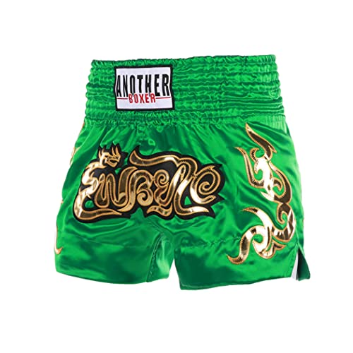 Muay Thai Fight Shorts Pantaloni Kickboxing MMA Competition Nuova Stampa Traspirante Mesh Sanda Trunks per Adulti e Bambini,Verde,L