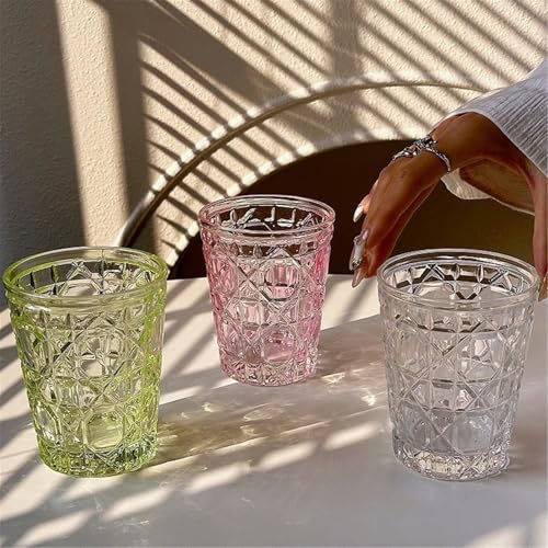 Vasos de vidrio vintage con relieve color verde oscuro y boca ancha 310 ml 7
